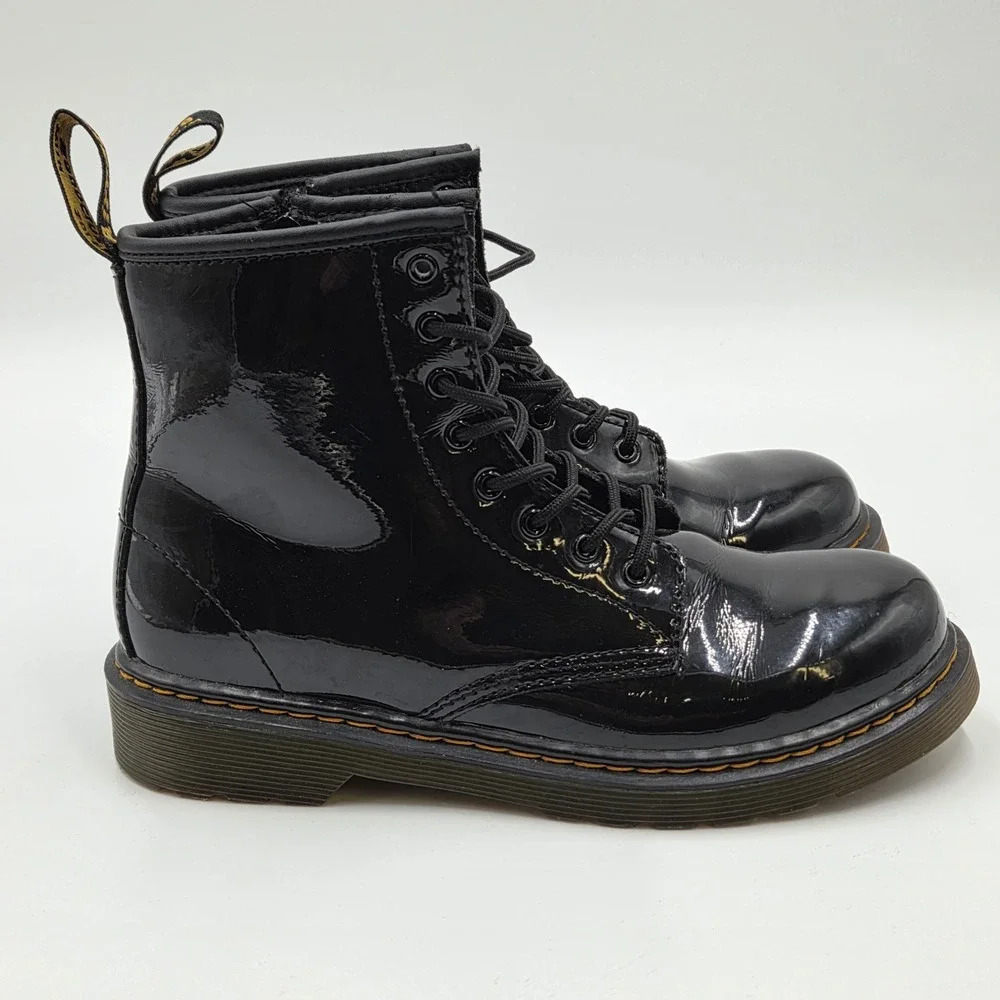 Dr. Martens 8-Eye Combat Boot 1460J Side Zip Gloss Black Junior Kids 4M